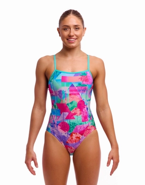 Snap That Single Strap Swimsuit - Mint Green/Pink minimalistic swimsuits women, sleek swimwear styles