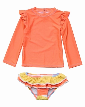 Snapper Rock Good Vibes Ruffle Swim Set cute swimsuits for teen girls, modest teen swimwear
