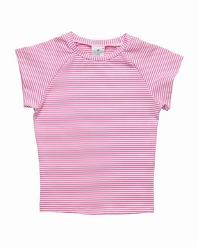 Snapper Rock Raspberry Stripe Rash Top cute swimsuits for teen girls, modest teen swimwear