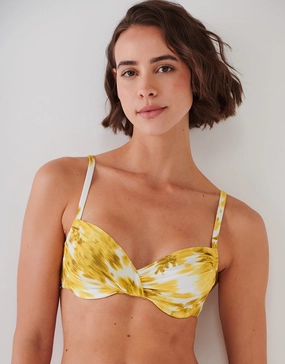 Soft Focus Florals Underwired Bikini Top - Vivid Yellow full coverage swim tops, cute bikini tops