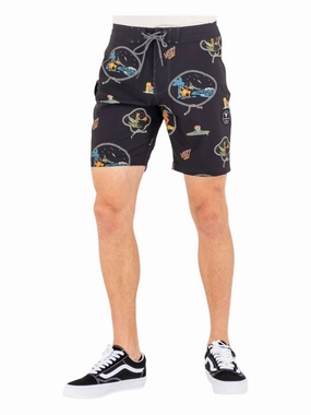 Soren Wavy West 17.5" Boardshorts In Black mens full coverage swimwear, stylish mens swim trunks