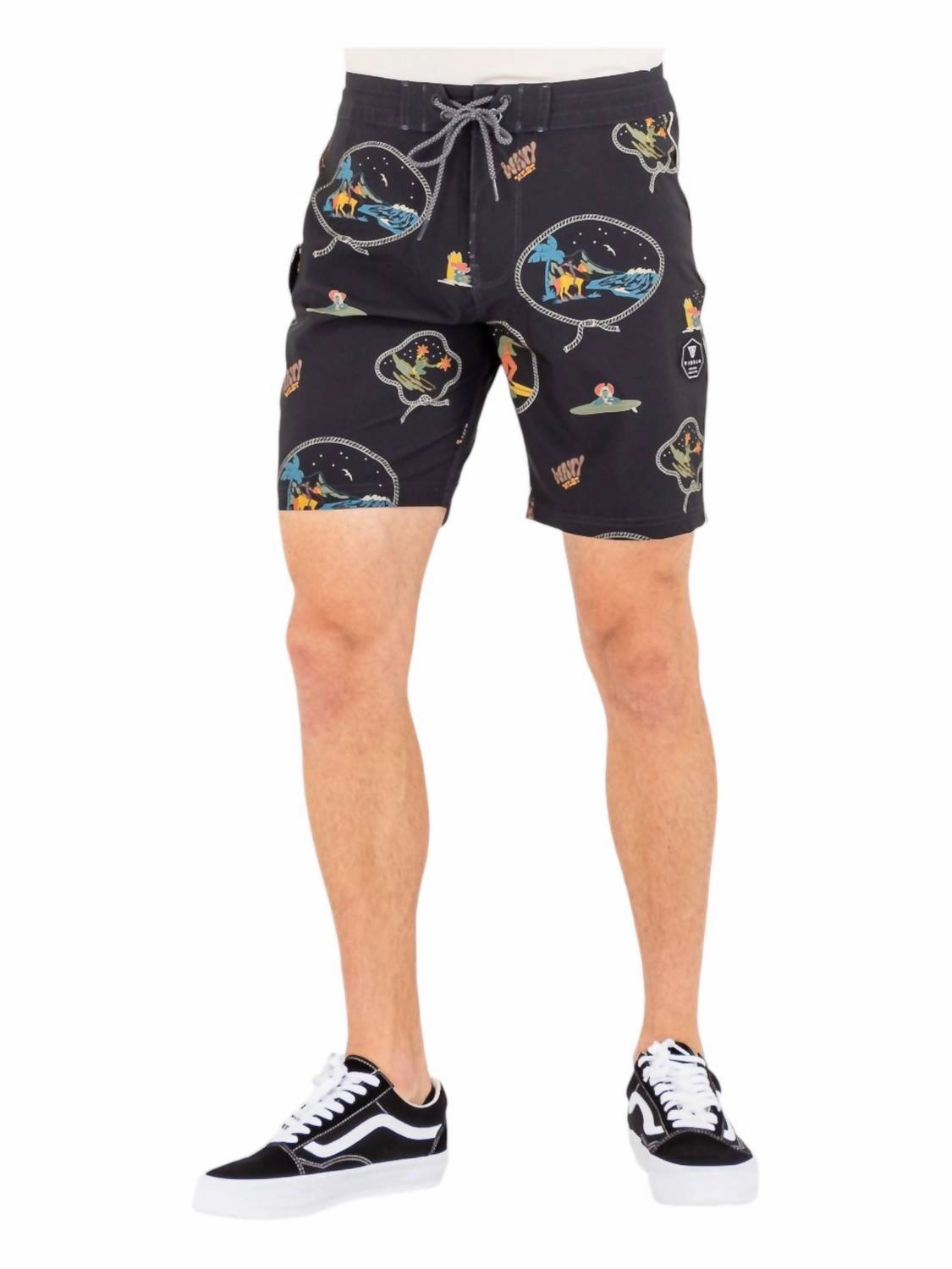 Soren Wavy West 17.5" Boardshorts In Black mens full coverage swimwear, stylish mens swim trunks