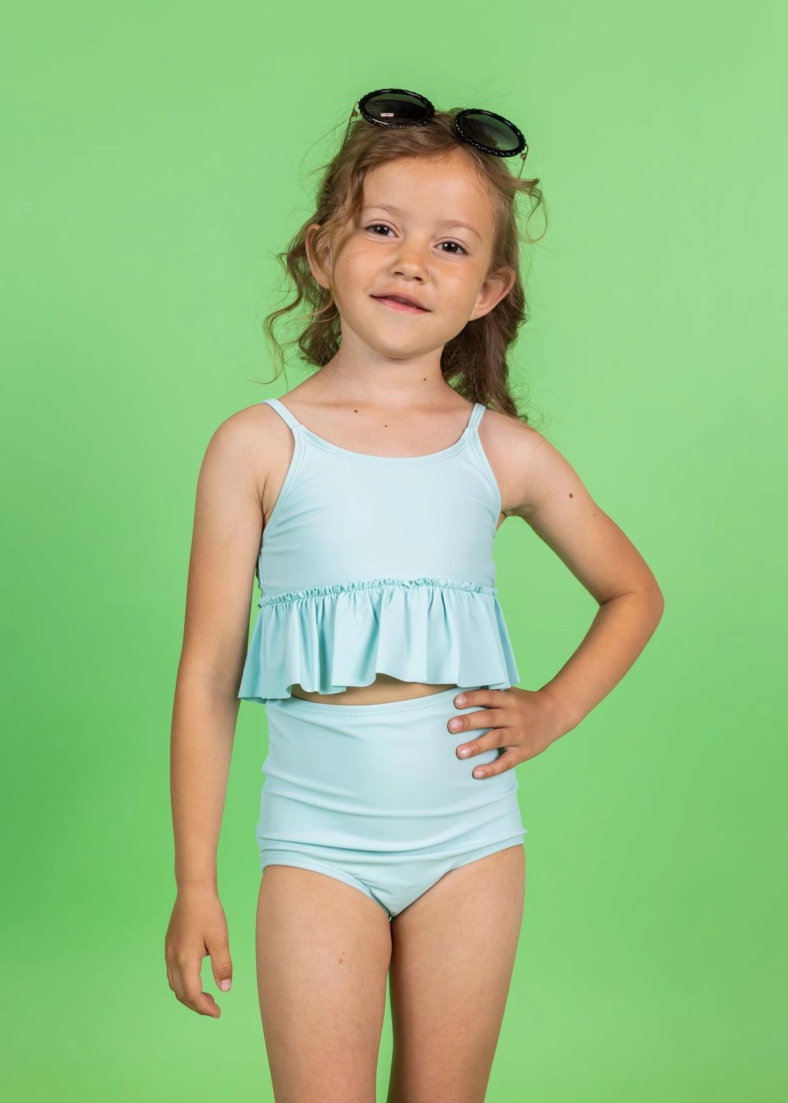 Spearmint | Mini Peplum Top toddler girl swimwear, summer swimwear for girls