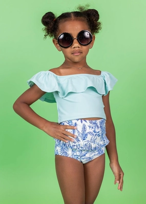 Spearmint | Mini Ruffled Around Top toddler girl swimwear, summer swimwear for girls