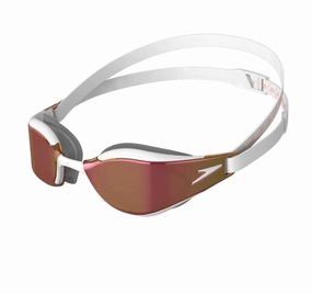 Speedo Hyper Elite Mirror Goggles - White/Gold anti fog swim goggles, swim training goggles
