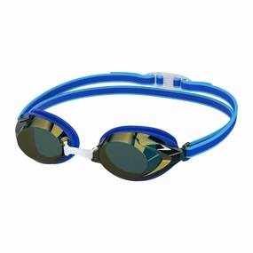 Speedo Junior Vanquisher 3.0 Mirror - Cobalt Pop/Cobalt/Gold Mirror anti fog swim goggles, swim training goggles