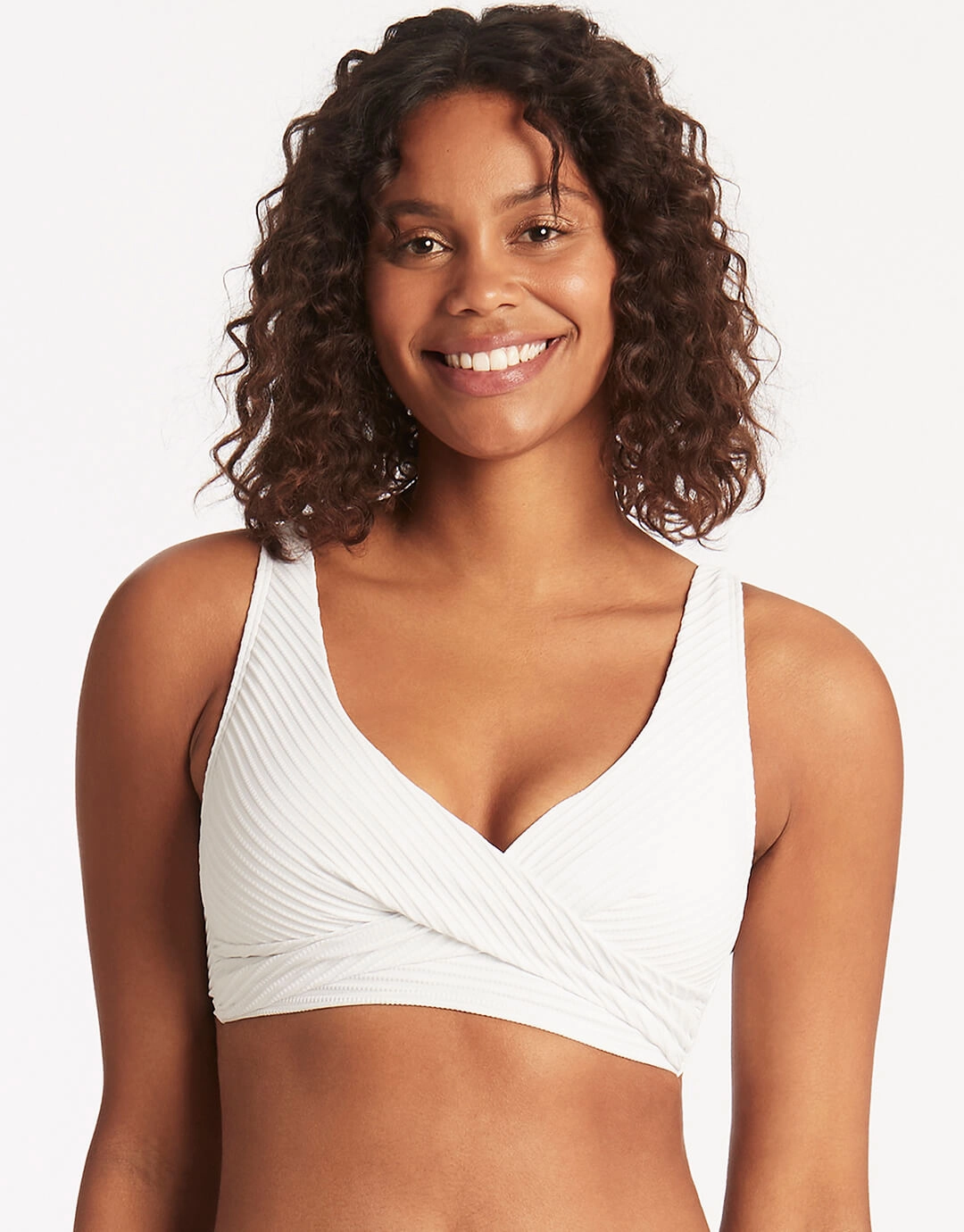 Spinnaker Cross Front Multi-Fit Bikini Top - White full coverage swim tops, cute bikini tops