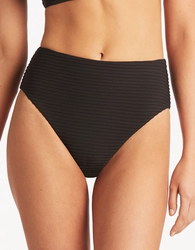 Spinnaker Retro High Waist Bikini Pant - Black adjustable swim bottoms women, flattering bikini bottoms