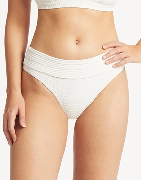 Spinnaker Roll Band Bikini Pant - White adjustable swim bottoms women, flattering bikini bottoms
