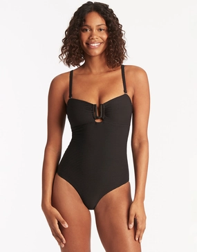 Spinnaker U Bar Bandeau Swimsuit - Black bandeau swimsuits for women, strapless swimwear tops