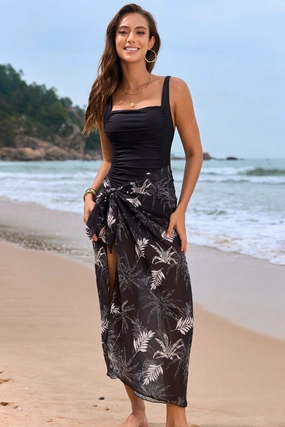 Square Neck Printed One-Piece Swimwear and Cover Up Swim Set durable swimwear women, travel-ready swimsuits for women