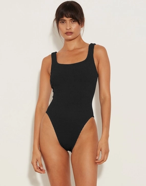 Square Neck Swimsuit - Black womens resort swimwear, flattering one-piece swimsuits