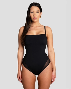Squarey Thin Strap - Black shaping swimwear for women, tummy control sculpting swimsuits
