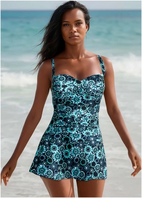 St. Tropez Swim Dress - Cool Kaleidoscope classic one piece swimwear, stylish single piece swimsuits
