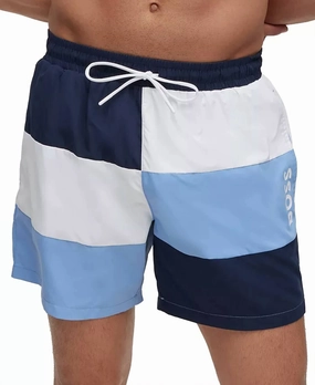 Standard Court Color Block Swim Trunks In Blue mens full coverage swimwear, stylish mens swim trunks