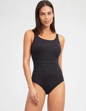 Stella High Front Swimsuit - Black cup sized swimwear women, supportive swimsuits for large bust