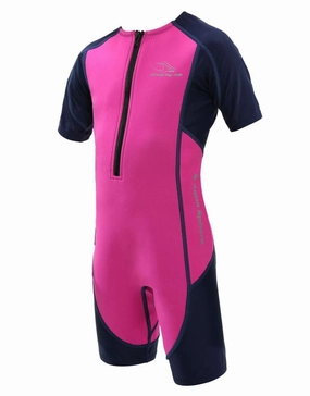 Stingray HP Short Sleeve Kids Wetsuit - Pink girls swimwear one piece, girls rash guard swim set