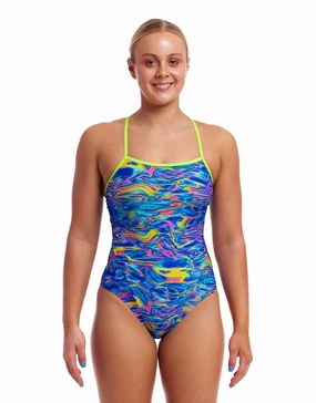 Stir Crazy Single Strap Swimsuit - Blue/Multi minimalistic swimsuits women, sleek swimwear styles