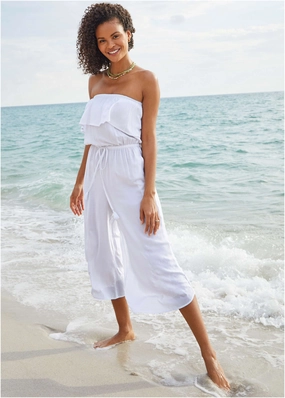 Strapless Jumpsuit Cover-Up - Pearl White plain swimwear women, minimalist swimsuits