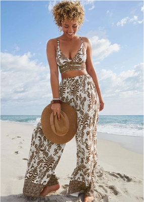 Strappy Longline Top - Mystic Paisley supportive swim tops, printed bikini tops