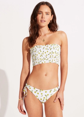 Summer Crush Shirred Long Line Bandeau - Soft Olive two-piece bikinis for women, trendy bikinis for beachwear