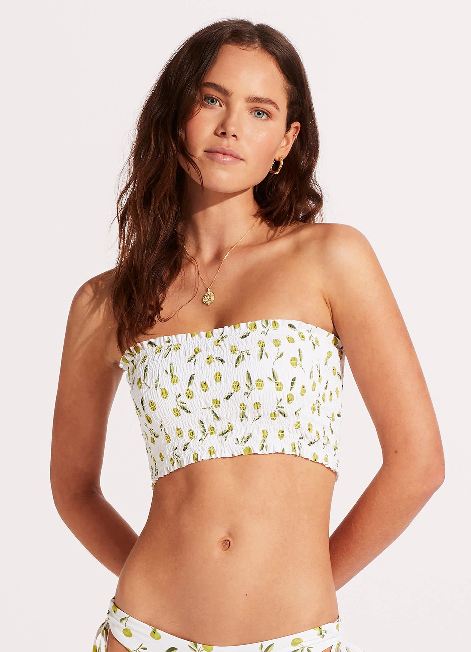 Summer Crush Shirred Long Line Bandeau - Soft Olive