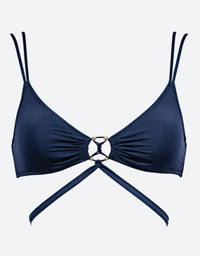 Summer Solids Cross Front Bikini Top - Deep Ink stylish swimwear tops, womens beach tops