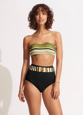 Sun Stripe High Waisted Pant With Belt - Avocado modern womens swimwear, one piece swimsuits women