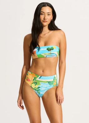 Sunset High Waisted Bikini Bottom - Turquoise high waist bikinis women, cheeky cut bikinis for women