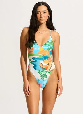 Sunset V Neck One Piece Swimsuit - Turquoise flattering swimwear women, comfortable swimwear for women