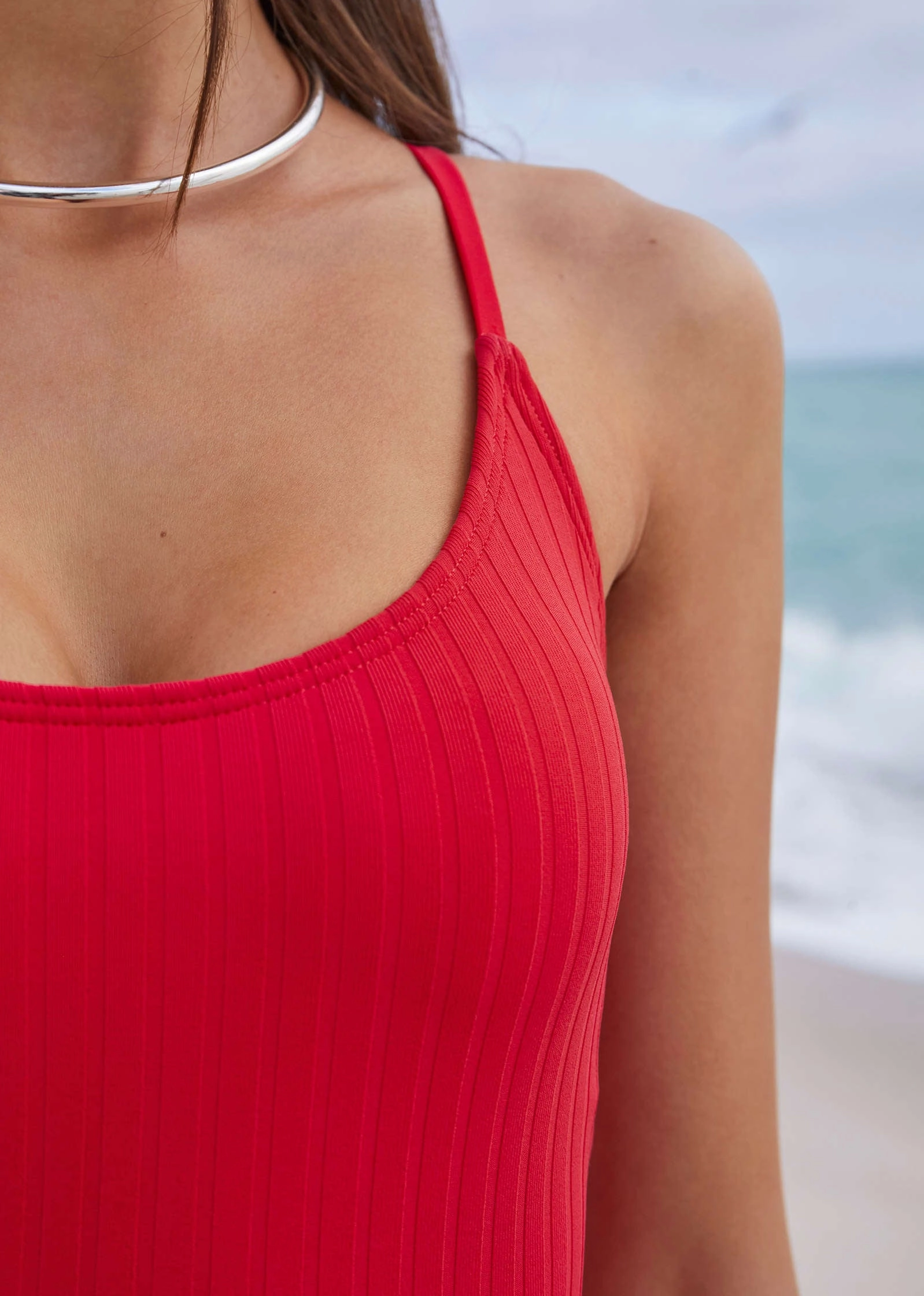 Superrib Tie Back One-Piece - Red