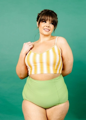 Sweet Pea Green | Extended High-Waisted Bottoms elastic waistband swim bottoms, mix-and-match bikini bottoms