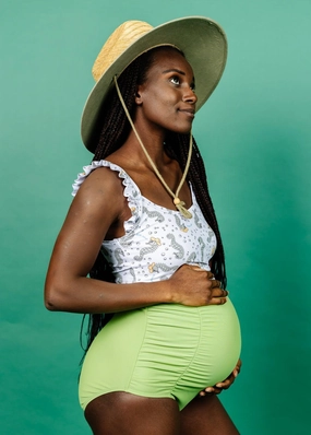 Sweet Pea Green | Maternity Bottoms elastic waistband swim bottoms, mix-and-match bikini bottoms
