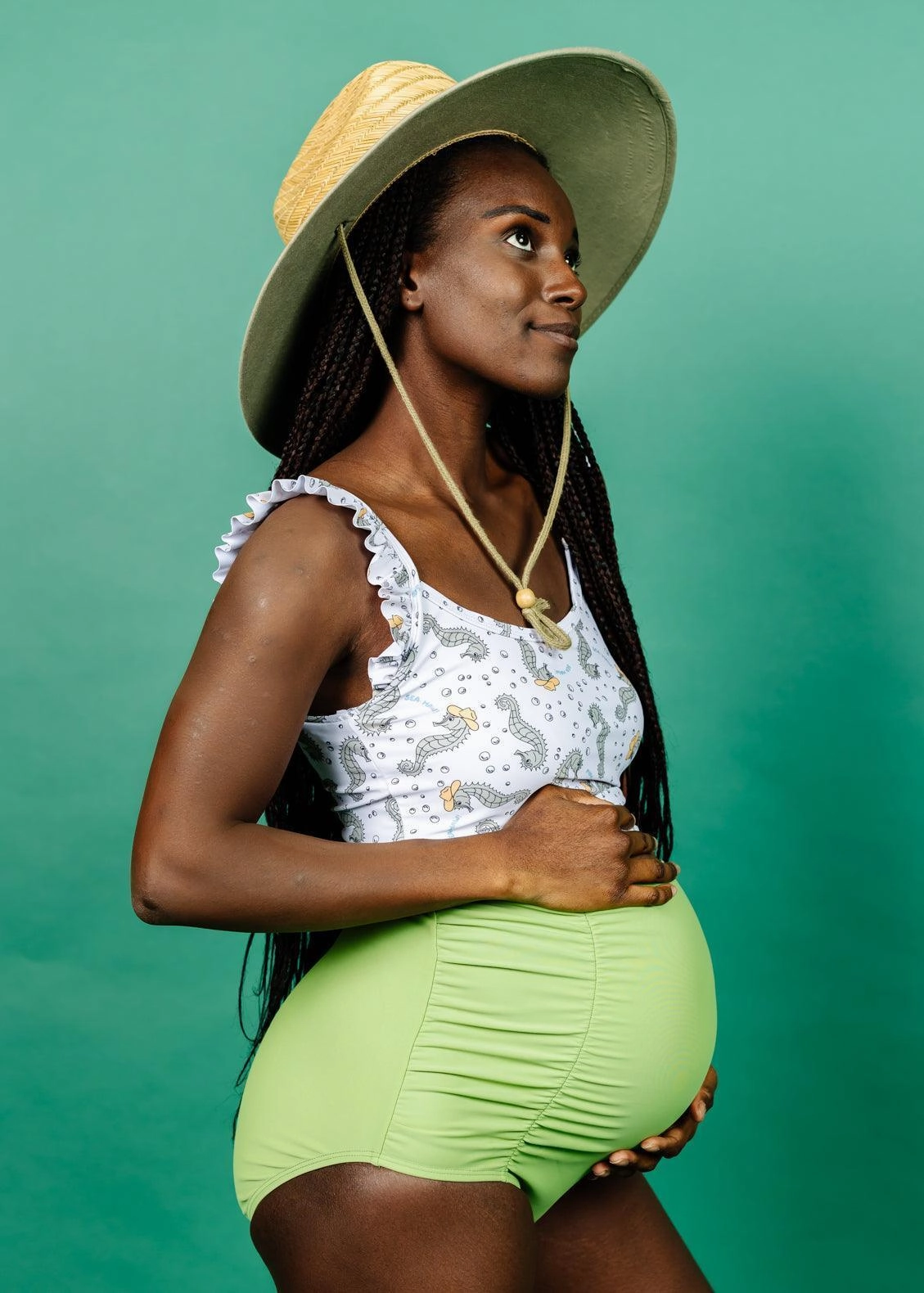 Sweet Pea Green | Maternity Bottoms elastic waistband swim bottoms, mix-and-match bikini bottoms