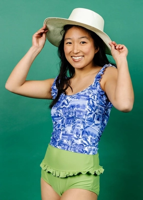 Sweet Pea Green | Mid-Ruffle Bottoms elastic waistband swim bottoms, mix-and-match bikini bottoms