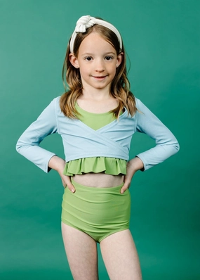 Sweet Pea Green | Mini High-Waisted Bottoms toddler girl swimwear, summer swimwear for girls