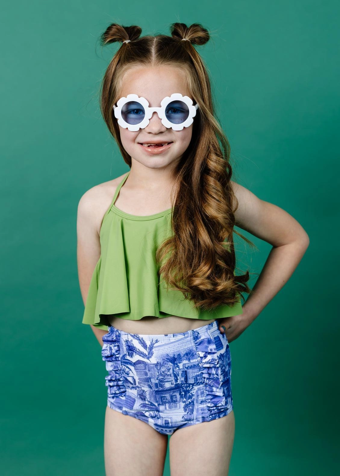 Sweet Pea Green | Mini Swing Top toddler girl swimwear, summer swimwear for girls