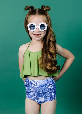 Sweet Pea Green | Mini Swing Top toddler girl swimwear, summer swimwear for girls