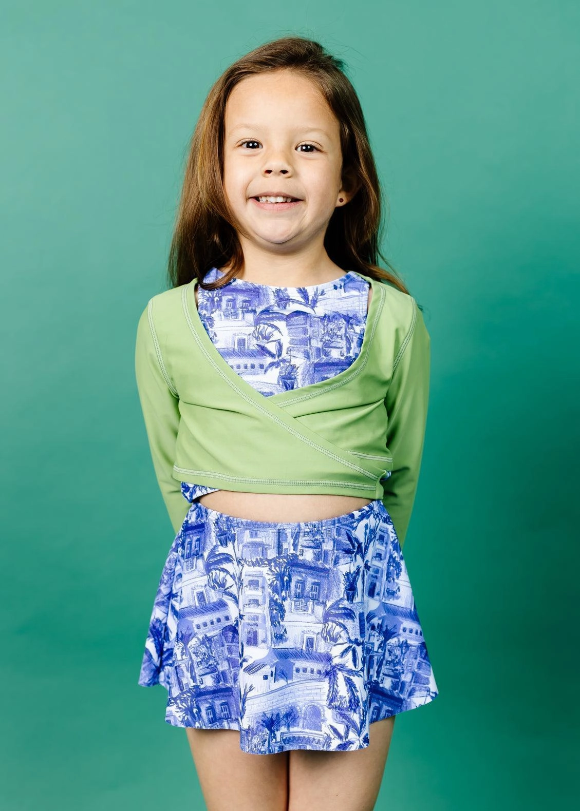 Sweet Pea Green | Mini Wrap Top Rashguard toddler girl swimwear, summer swimwear for girls