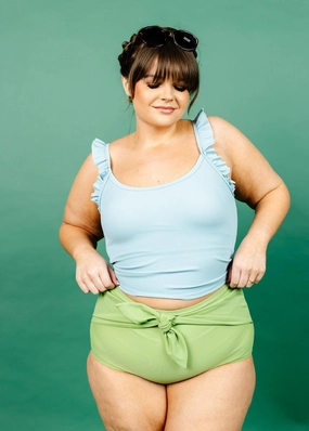 Sweet Pea Green | Tie-Up-Front Bottoms elastic waistband swim bottoms, mix-and-match bikini bottoms