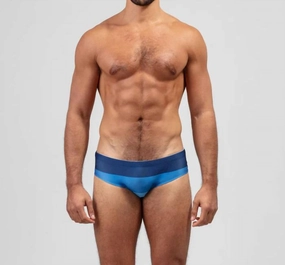 Swim Briefs Big Stripes In Navy mens full coverage swimwear, stylish mens swim trunks