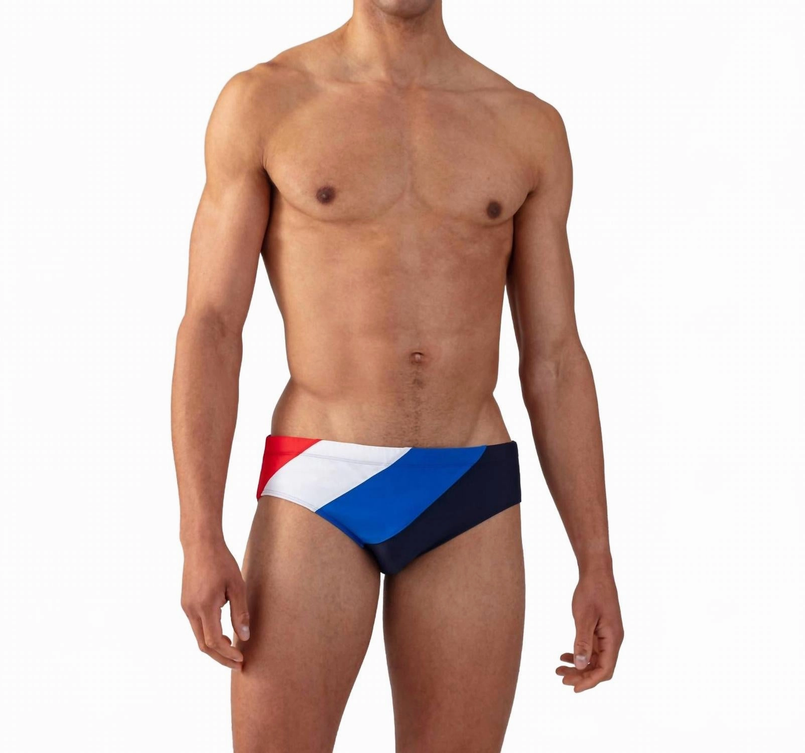 Swim Briefs Panelled In French Blue mens full coverage swimwear, stylish mens swim trunks