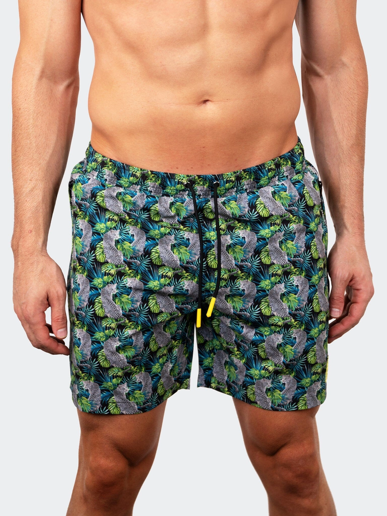 Swim Lion Tiger Green mens beach swimwear, quick dry mens swimsuits