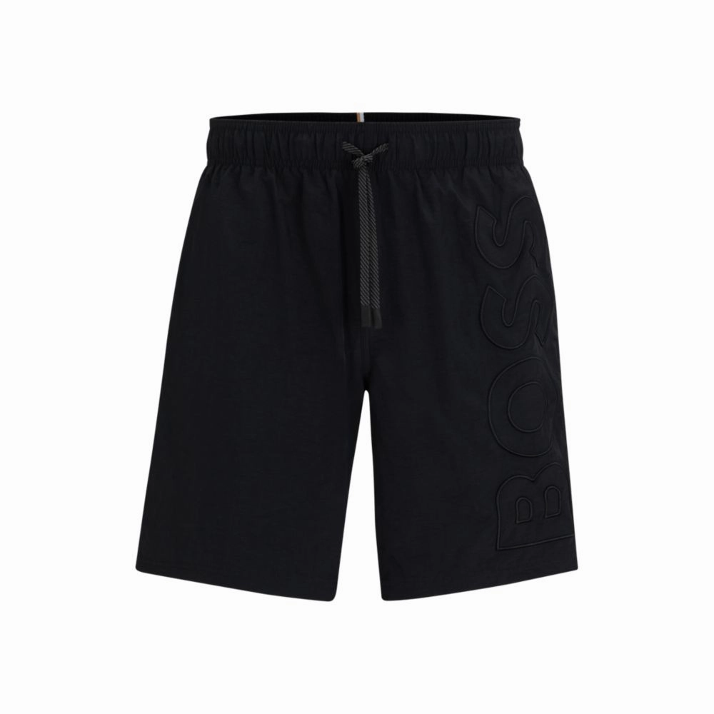 Swim shorts with embroidered logo mens full coverage swimwear, stylish mens swim trunks