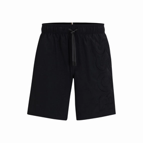 Swim shorts with embroidered logo mens full coverage swimwear, stylish mens swim trunks