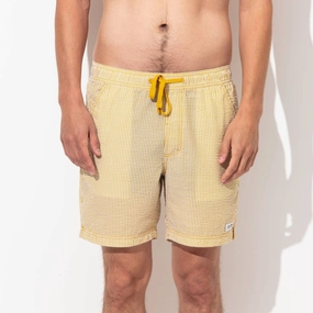 Tallows Elastic Boardshort In Dark Mustard mens full coverage swimwear, stylish mens swim trunks