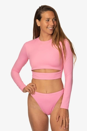 Taranaki Long Sleeved Crop Cut-Out Rashie - Dazzle all types of swimwear, full coverage swimwear for all ages
