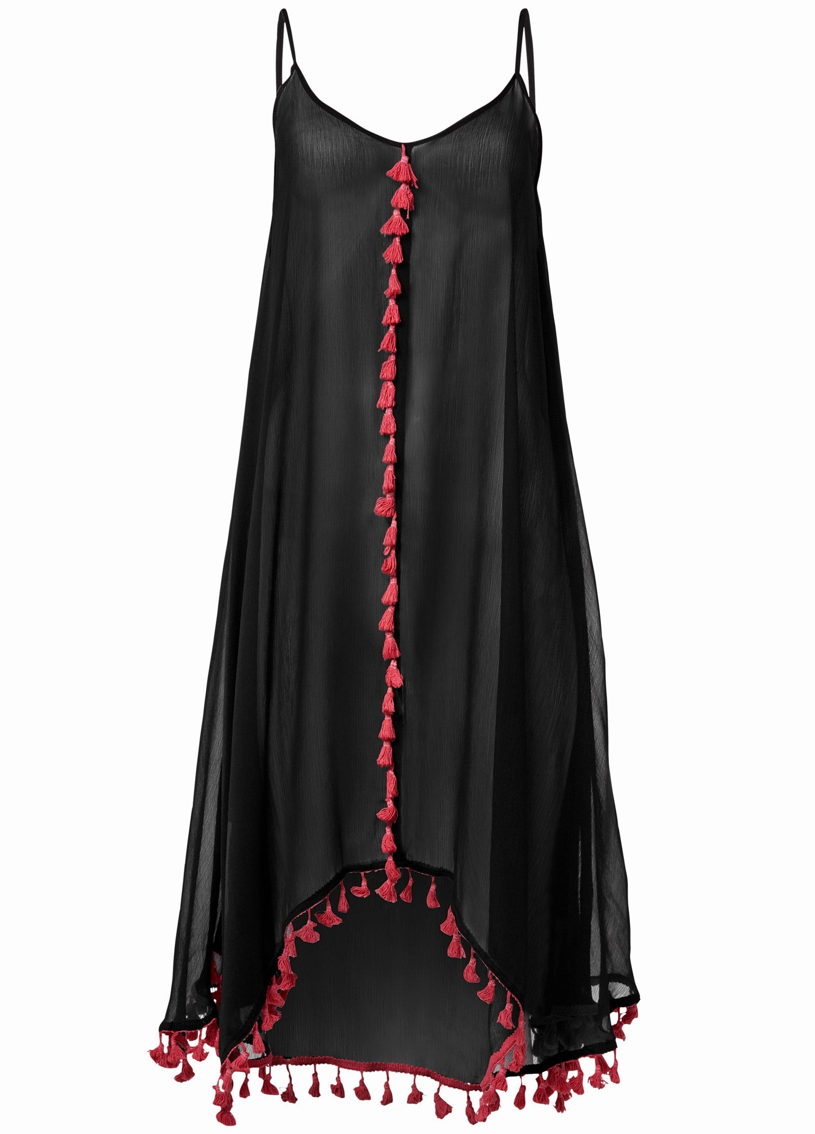 Tassel Dress Cover-Up - Black & Sunset Pink