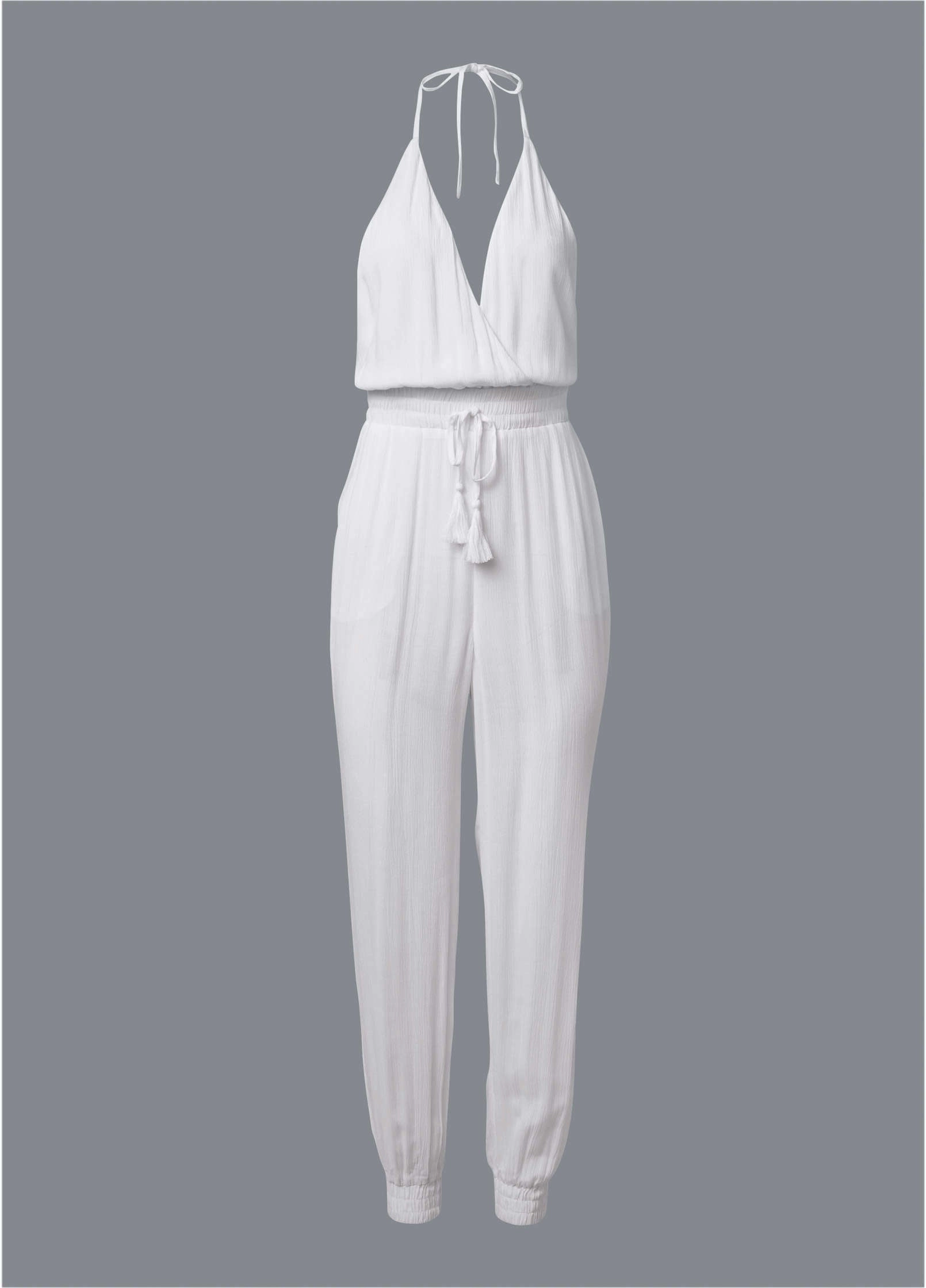 Tassel Jumpsuit Cover-Up - Pearl White