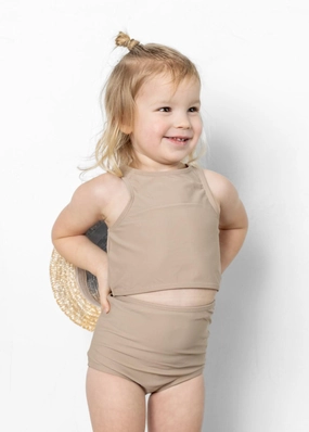 Taupe | Mini High-Waisted Bottoms toddler girl swimwear, summer swimwear for girls